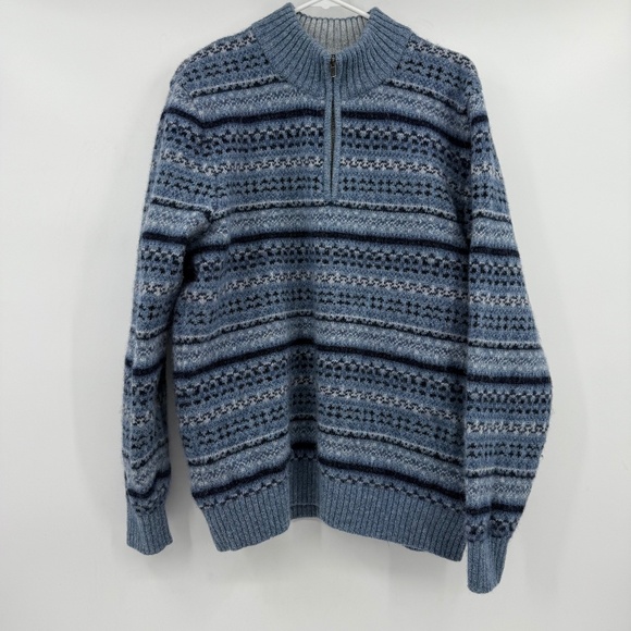 LL Bean Sweater Men XXL Blue Nordic 1/4 Zip Wool Pullover Long Sleeve Mock Neck